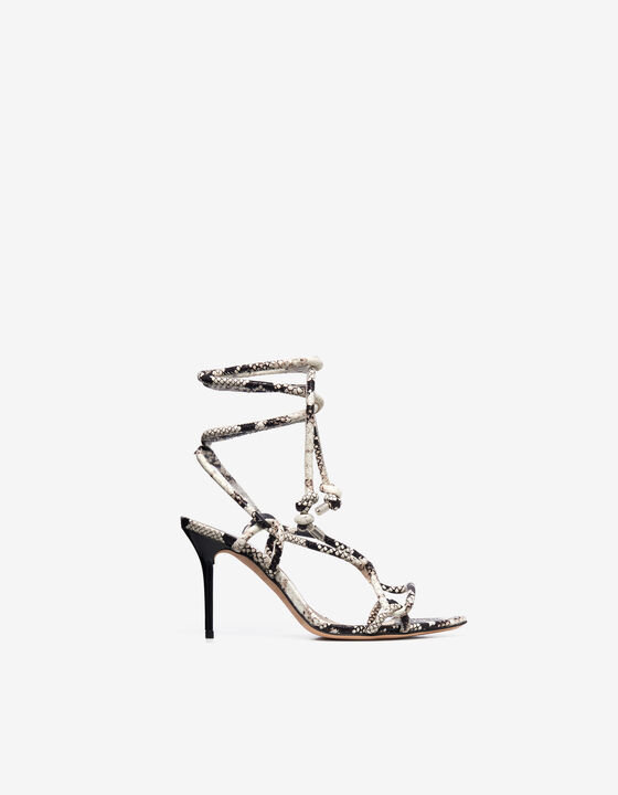 PYTHON HEELED SANDALS