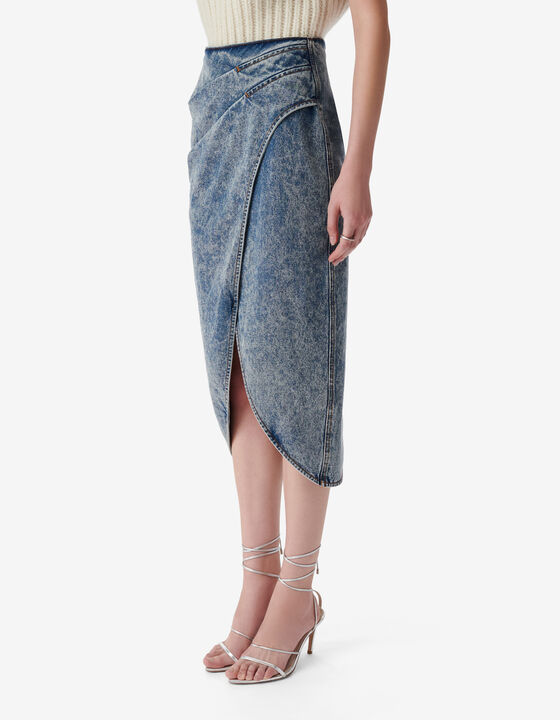 FADED DENIM MIDI SKIRT