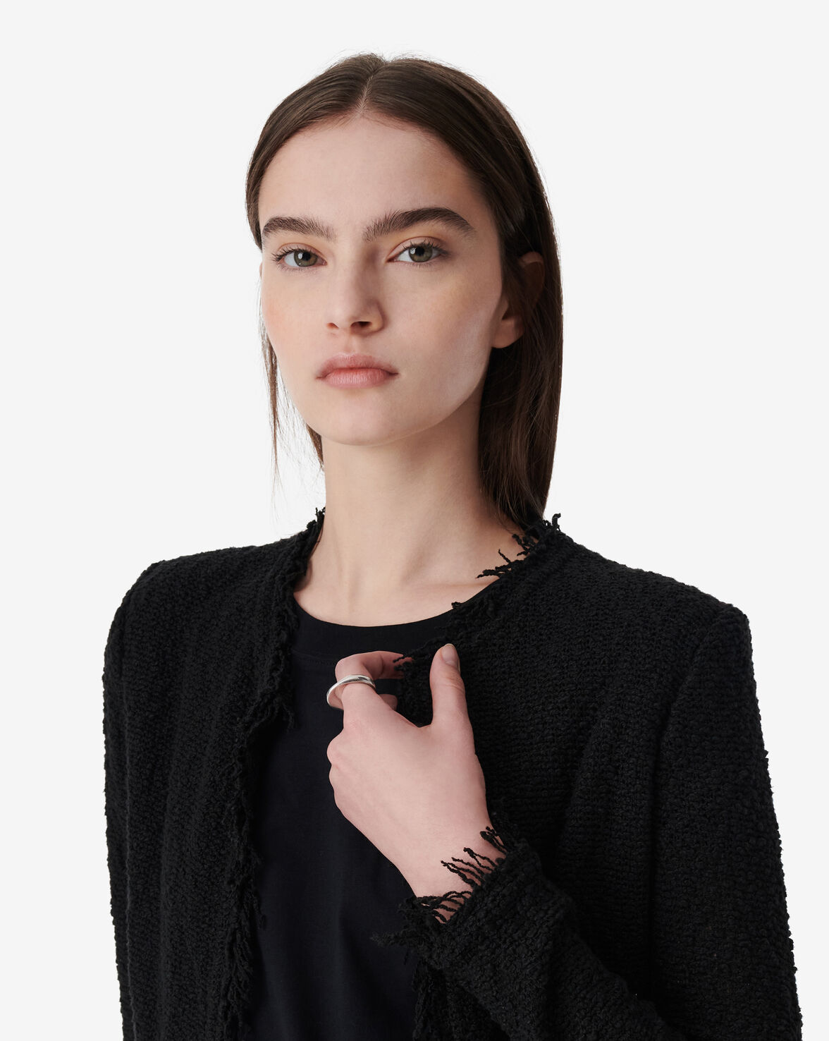 SHAVANI FRINGE HEM TWEED JACKET image number null