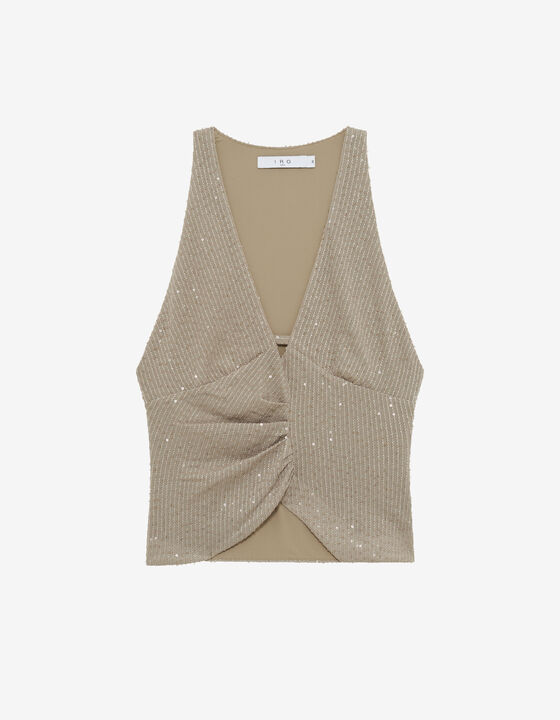 SEQUINNED V-NECK TOP