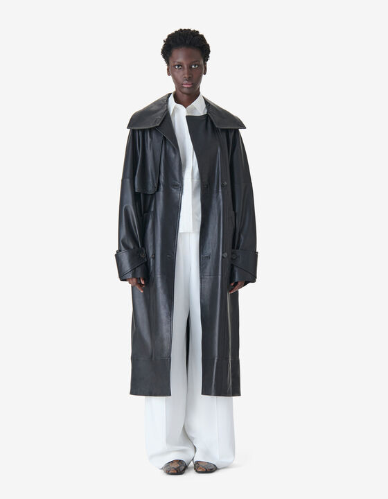 LONG LEATHER TRENCH COAT